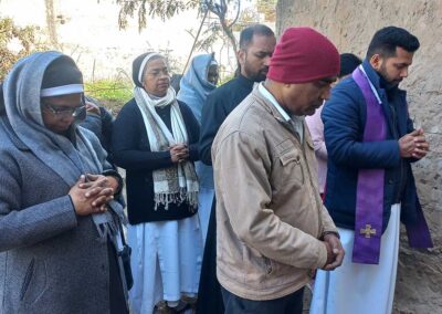 Laying foundation stone at Alwar Musthaq Masih's family